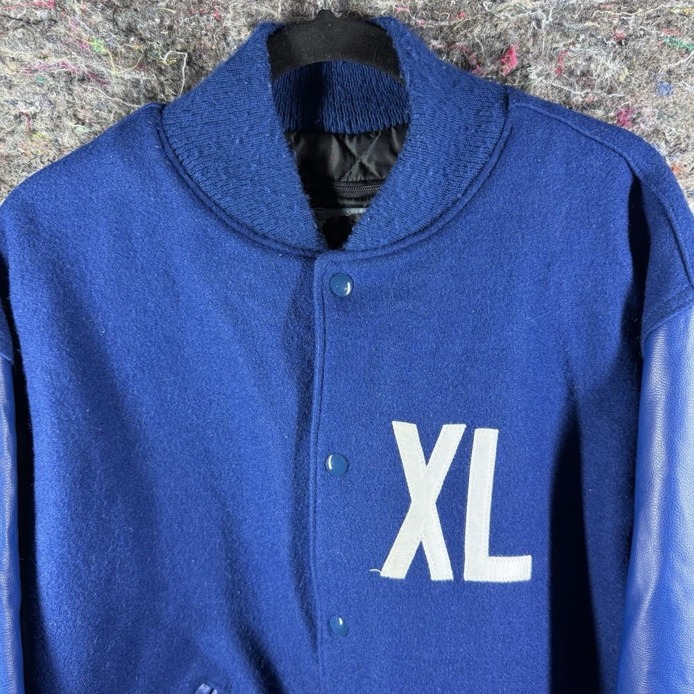 Neff letterman Varsity Jacket XL Wool Blend Blue Snap Button Vintage Sample - Picture 2 of 15